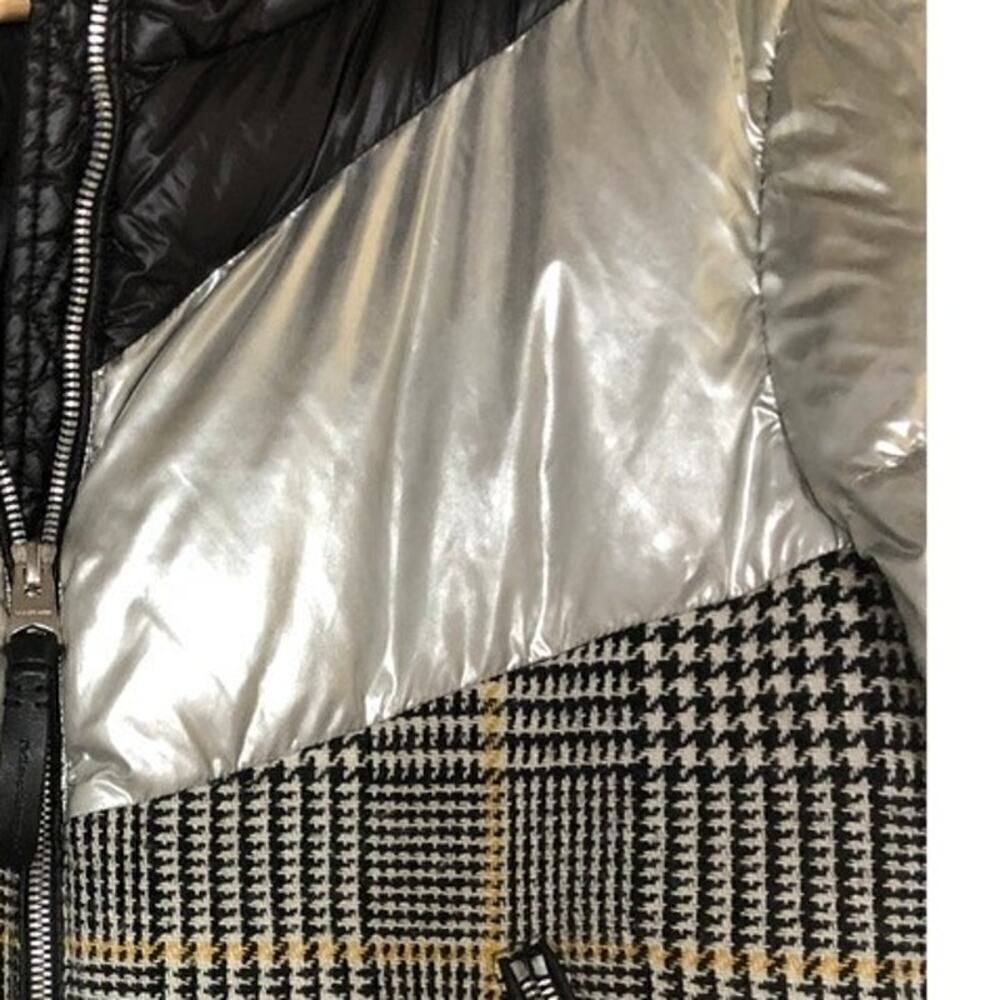 Mackage Mini Houndstooth Jacket Puffer Metallic Silver Black M - Picture 4 of 12